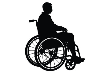 Silhouette disabled in a wheel chair on a white background