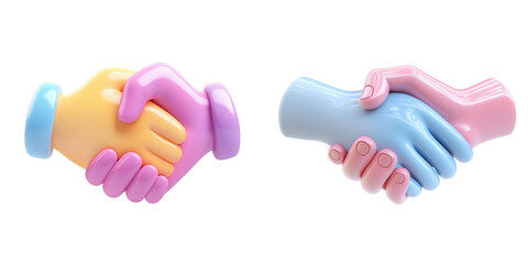 Colorful 3D Hands Shaking in a Friendly Gesture of Agreement Isolated on Transparent Background