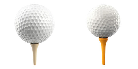 Golf Ball on Tee with White and Gold Variants for Sport Concept Isolated on Transparent Background