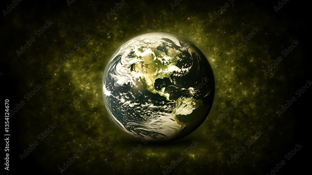 Poster the earth displayed in space with an abstract cosmic background