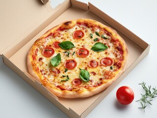 Pepperoni Pizza Delivery Box for Studio Shot.