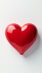 Obraz premium Close-up of shiny red heart shape on blank white surface, card, purity, design