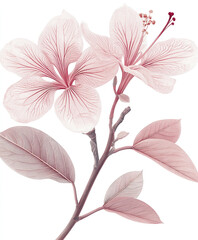 Fototapeta premium Delicate pink Bauhinia flowers with leaves on white background