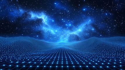Futuristic Sci-Fi Wallpaper with Stars and Grids