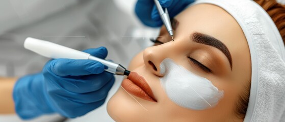 Woman Enjoys Beauty Treatment with Facial Mask and Cosmetics Application