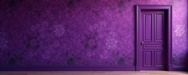 Elegant vintage purple wallpaper and ornate wooden door, decor, interior, ornate