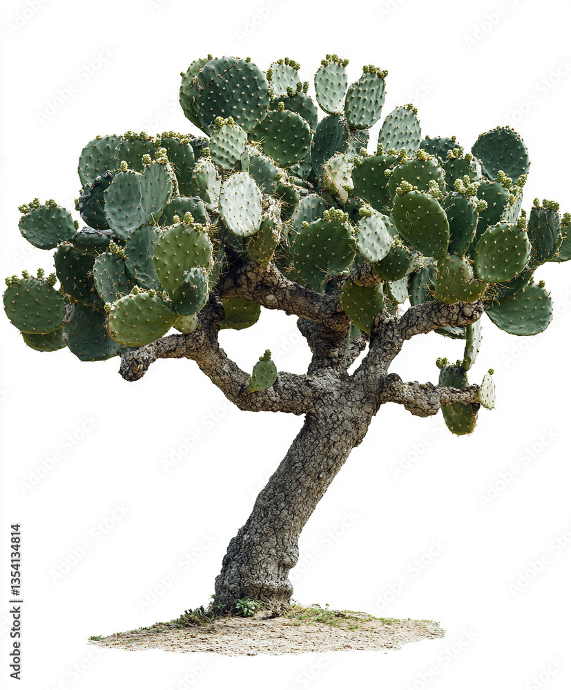 Poster cactus tree with textured trunk isolated on white background