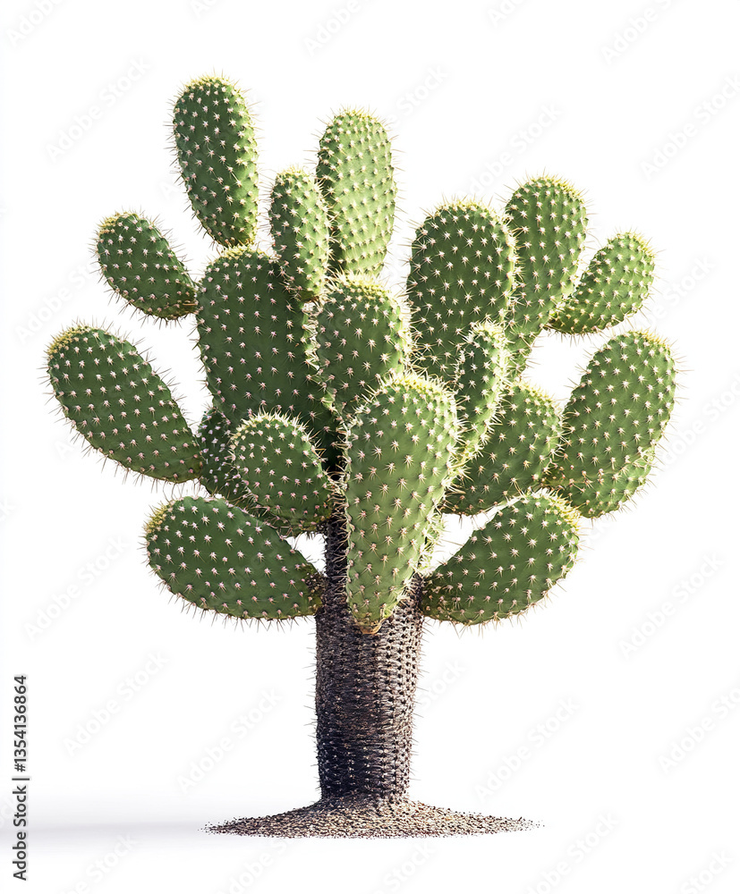 Poster tall cactus tree with multiple branches isolated on white