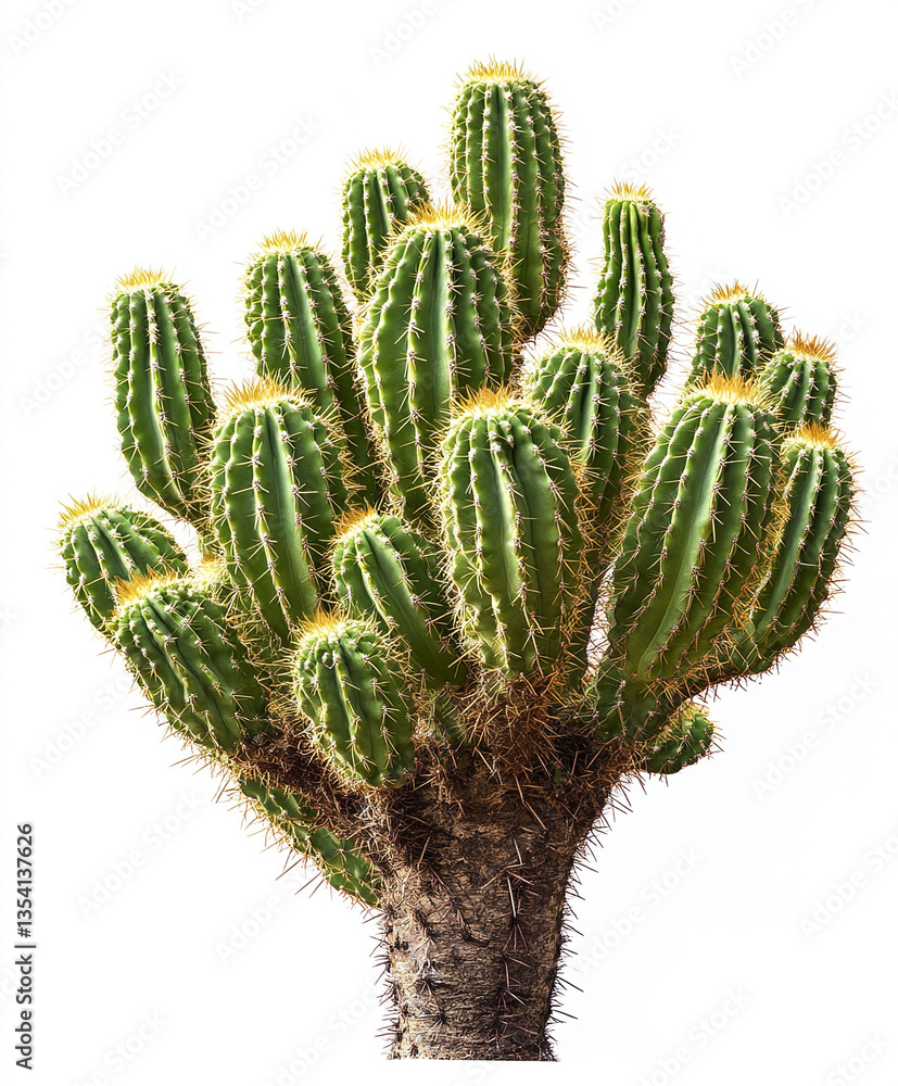 Poster tall cactus tree with multiple branches isolated on white