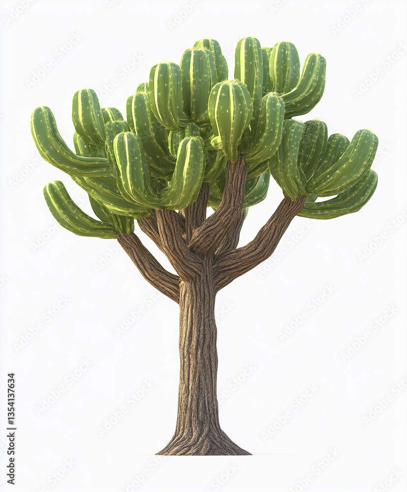 Poster tall cactus tree with multiple branches isolated on white