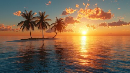 Tropical sunset over secluded palm island