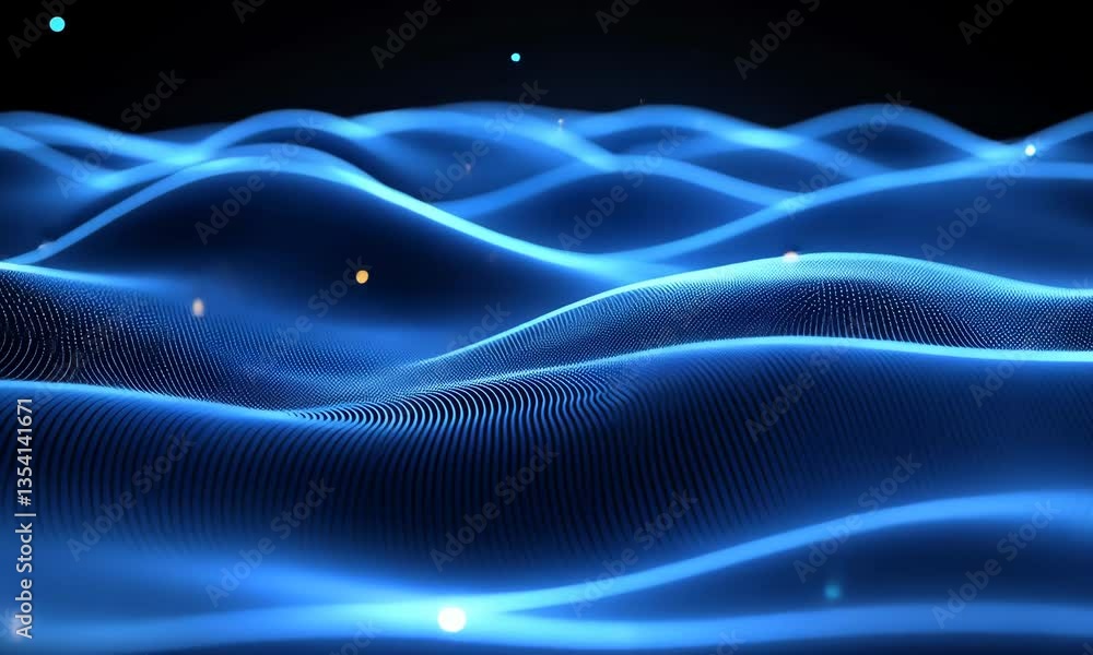 Poster abstract particle wave motion background with floating dust. futuristic design concept