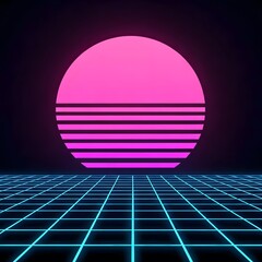 A retro-futuristic synthwave grid with pink, purple, and blue gradients, Ai Generated