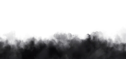 Thick black smoke billowing upward, generating dark, enigmatic mood against transparent background, obscuring lower image area