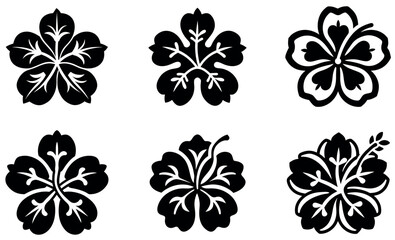 Black Hibiscus Flower Silhouettes for Design