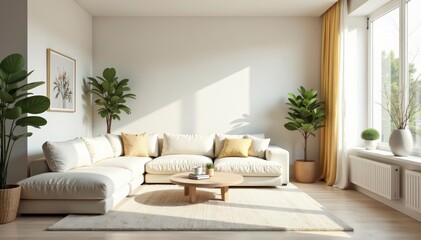 Fototapeta premium Bright and airy apartment with minimalist decor, flooded with natural light , natural light, apartment