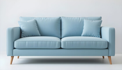 Obraz premium Stylish Light Blue Sofa Against a White Wall