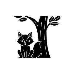 creative details Fox Sitting Under a Tree Icon vector illustration