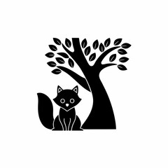 creative details Fox Sitting Under a Tree Icon vector illustration