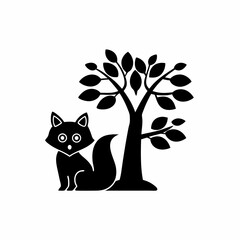 creative details Fox Sitting Under a Tree Icon vector illustration