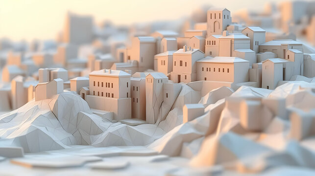 Digital Illustration Of Beige Cityscape With Geometric Structures