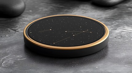 A black and gold constellation wireless charging device on stone