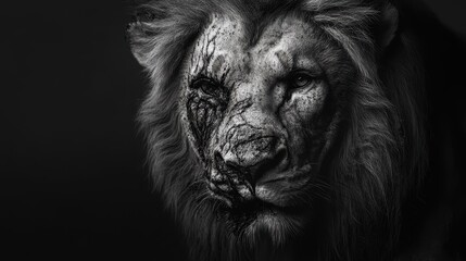 Naklejka premium majestic lion portrait black and white photography