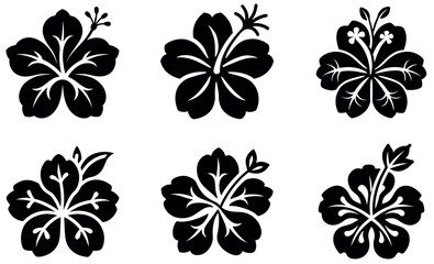 Obraz premium Black Hibiscus Flower Silhouettes for Design