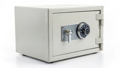 Metal safe with combination lock, secured storage for valuables.