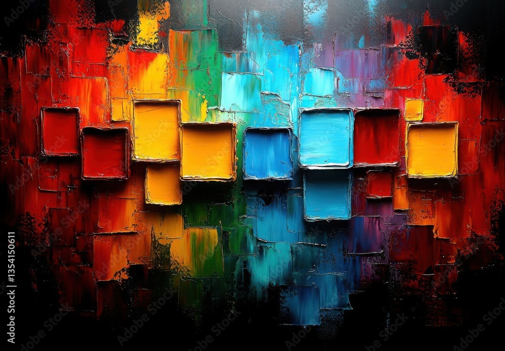 Poster a vibrant abstract painting featuring a spectrum of colors blending harmoniously in a dynamic compos