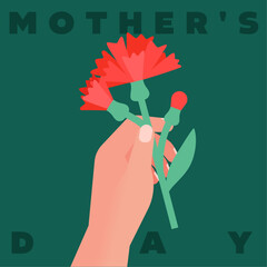 Elegant Hand Holding Carnations Mother's Day Illustration