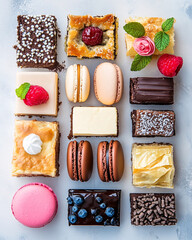 An elegant flat lay of the world's most famous desserts



