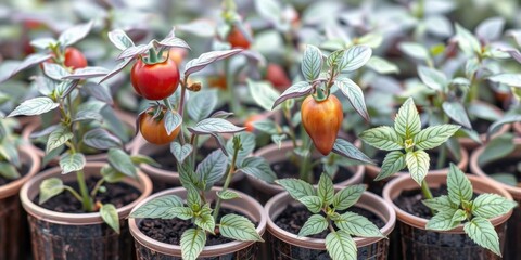 Colorful Cherry Tomatoes Plants in Pots Greenhouse Gardening Agriculture