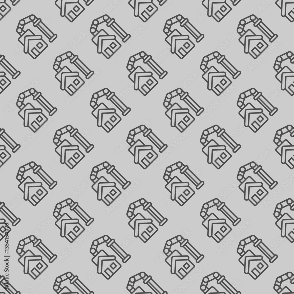 Poster assembled house and crane line seamless pattern, construction theme. vector graphics. 3d printed cot