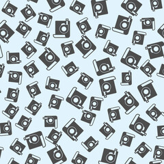 Project paper and measuring tape solid seamless pattern, architect studio theme. Vector graphics. Ruler reel with project plan sign background, filled with glyphs icon.