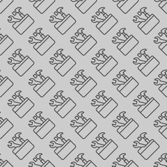 Folder with hammer and wrench line seamless pattern, architect studio theme. Vector graphics. Repair tools sign with background, repeat line icon.