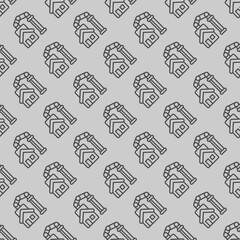 Assembled house and crane line seamless pattern, construction theme. Vector graphics. 3D printed cottage building sign with background, repeat line icon.