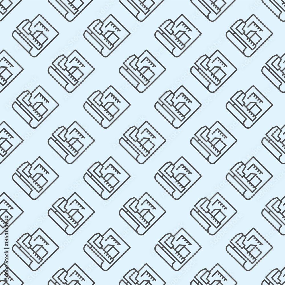 Poster caliper and house design plan line seamless pattern, architect studio theme. vector graphics. measur
