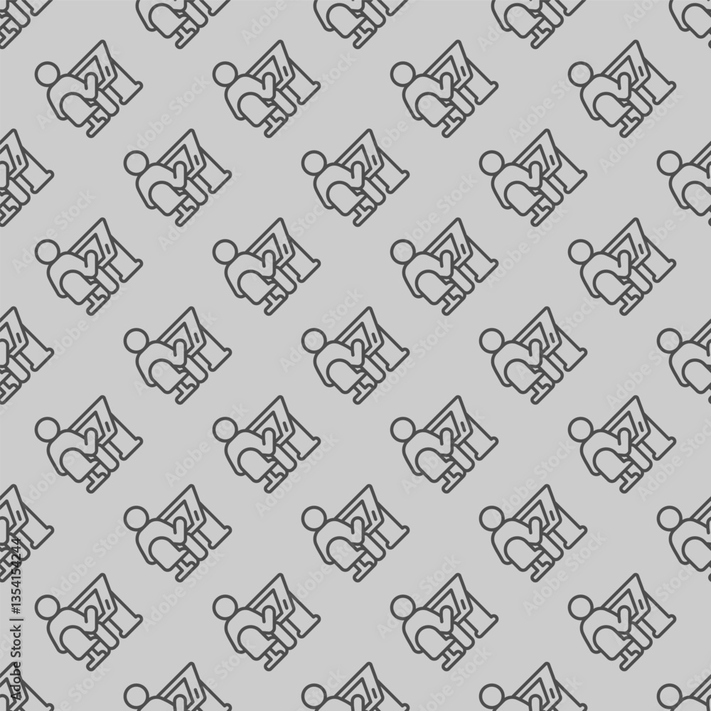 Poster architect at work line seamless pattern, architect studio theme. vector graphics. man sitting on cha