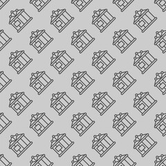 House wooden frame with foundation line seamless pattern, construction theme. Vector graphics. Cottage building structure sign with background, repeat line icon.