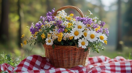 Wildflower basket picnic forest autumn