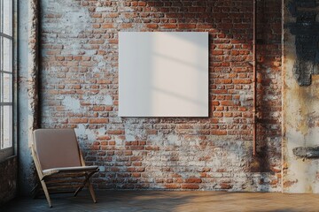 Premium Quality Visual of 3D Render of a Blank Canvas on a Brick Wall