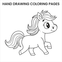 Cute Kawaii Unicorn. Kawaii-style unicorn with big eyes, hand-drawn coloring page for kids.