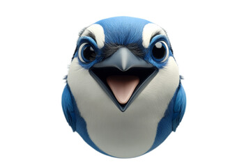 Obraz premium A blue bird with a white beak is smiling and making a funny face