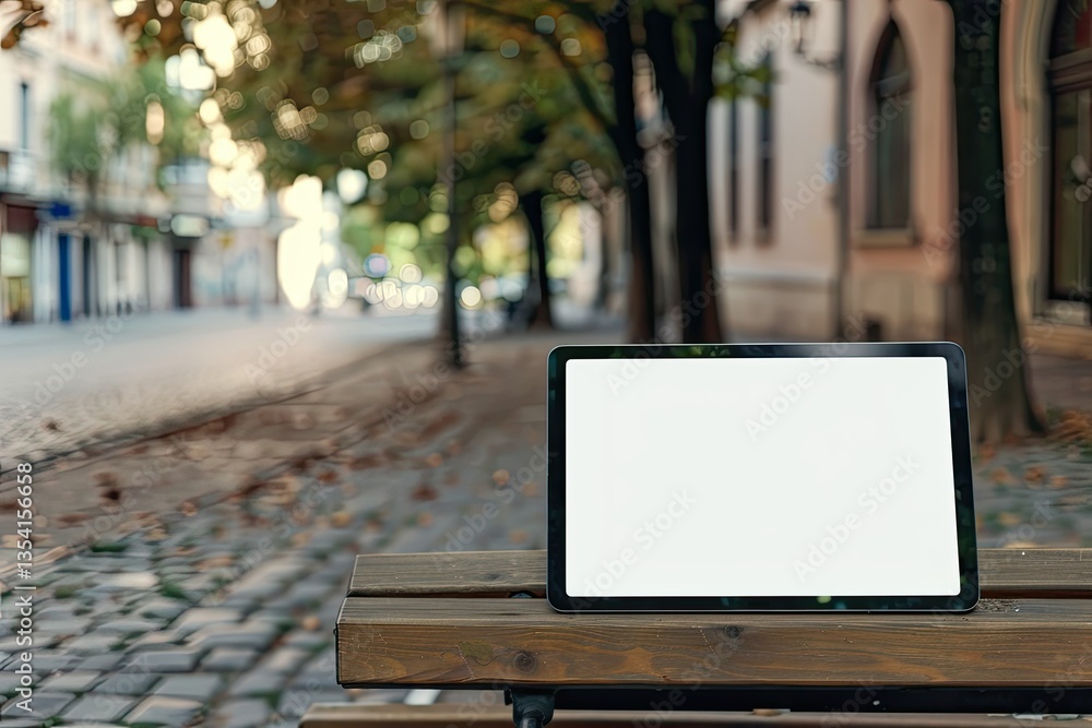 Aufkleber real life use of tablet with free copy space for your ad and text mock up billboard and empty screen