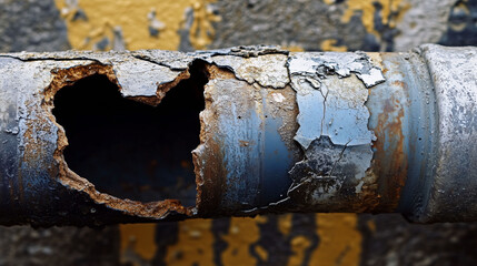 Grunge rusted broken pipe due to rust erosion oxidation  concept of plumping repair of old  damaged pipes
