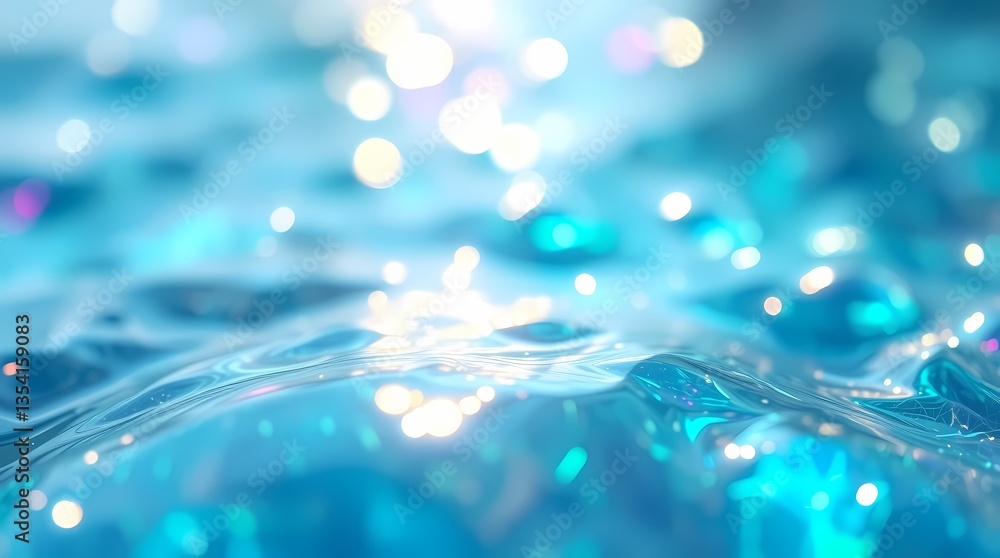 Poster aquatic serenity: a macro view of shimmering water droplets in various shades of blue, creating a ca