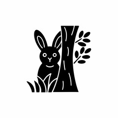 creative details Rabbit Hiding Near a Tree Icon vector illustration