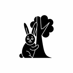 creative details Rabbit Hiding Near a Tree Icon vector illustration