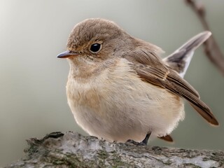 森の中で周りを見渡しているニシオジロビタキの雌